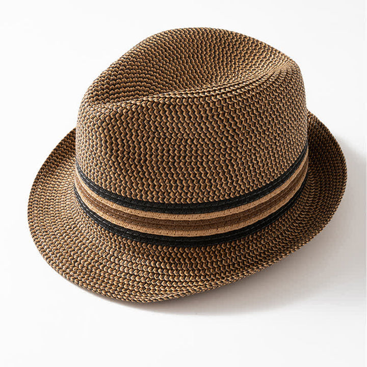 Men's Summer Coffee Brown Straw Fedora Hat - Coffee Brown - M (22"-22 7/8") - image 0