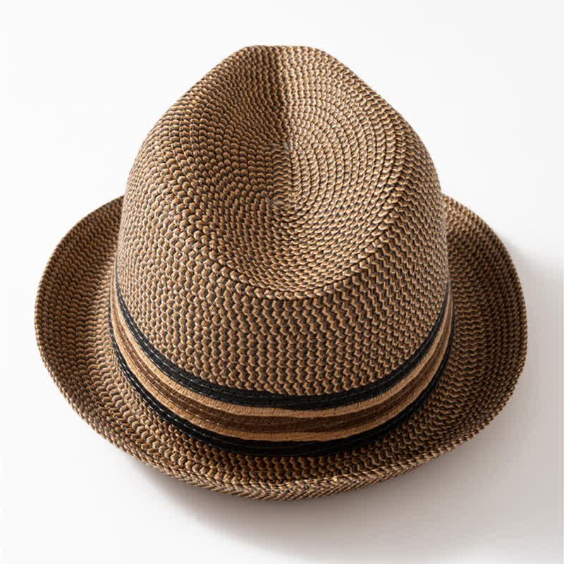 Men's Summer Coffee Brown Straw Fedora Hat - image 1