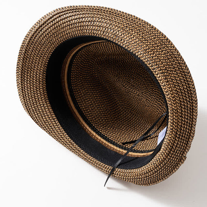 Men's Summer Coffee Brown Straw Fedora Hat - image 4