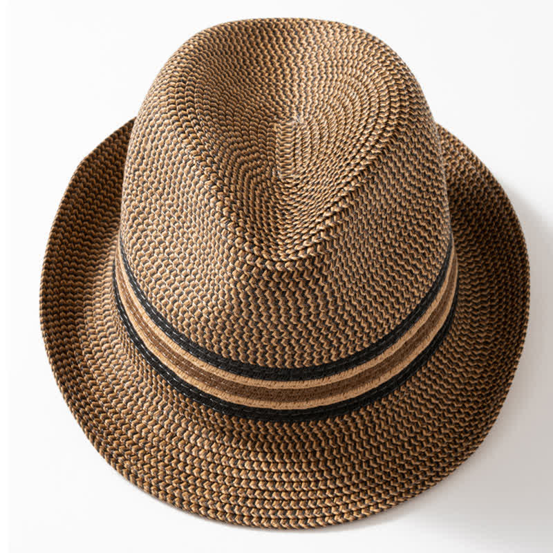 Men's Summer Coffee Brown Straw Fedora Hat - image 3