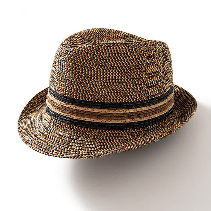 Men's Summer Coffee Brown Straw Fedora Hat - image 5