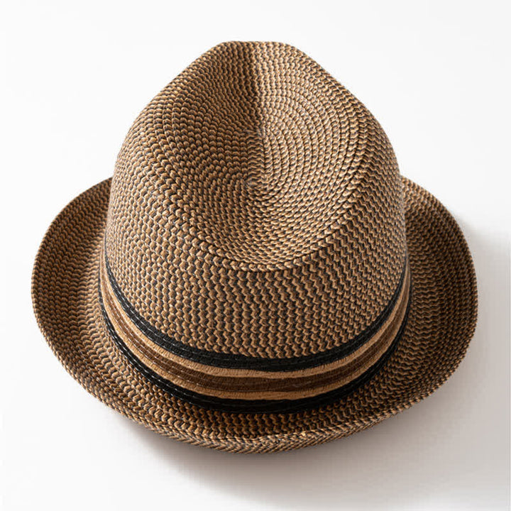 Men's Summer Coffee Brown Straw Fedora Hat - image 1