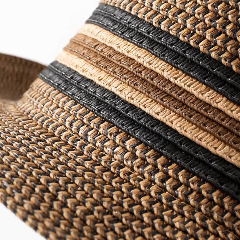 Men's Summer Coffee Brown Straw Fedora Hat - image 6