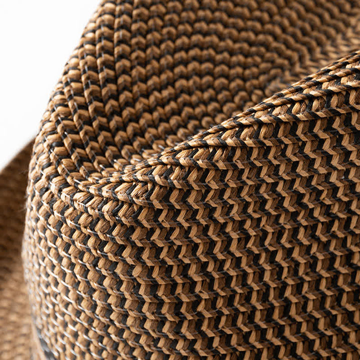 Men's Summer Coffee Brown Straw Fedora Hat - image 8