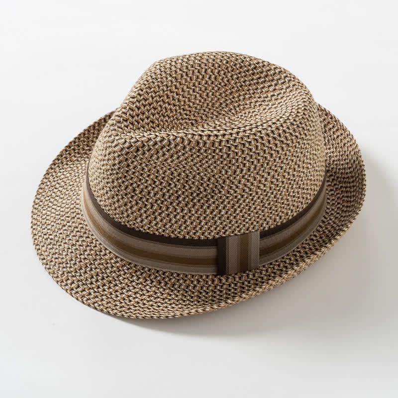 Men's Summer Coffee Brown Straw Fedora Hat - Light Coffee - M (22"-22 7/8") - image 9