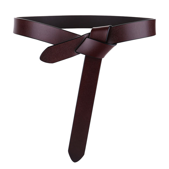 Black Brown Knot Belt Dress Leather Belt For Women - Dark Brown - 47.24in / 120cm - image 0