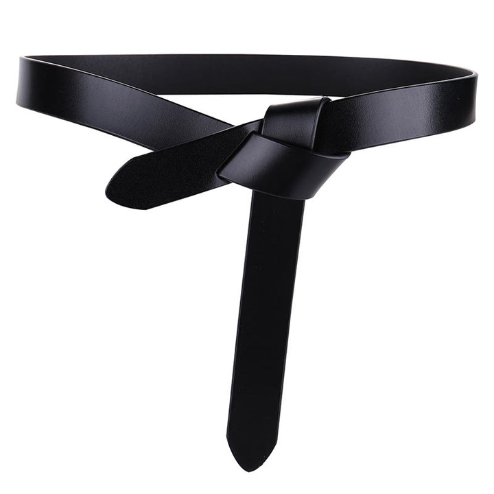 Black Brown Knot Belt Dress Leather Belt For Women - Black - 47.24in / 120cm - image 6