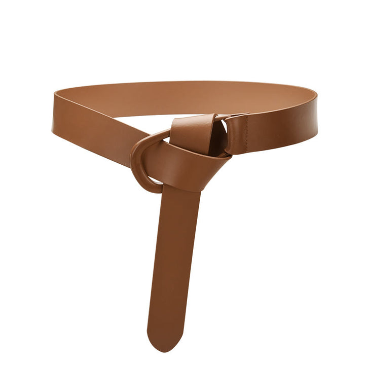 Simple Wide Waist Belt For Women Leather Knot Belt - Sienna - 43.31in / 110cm - image 0