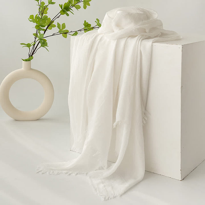 Solid Color Short Tassels Soft Thin Summer Scarf - White - image 6