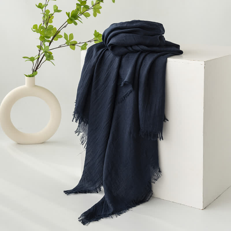 Solid Color Short Tassels Soft Thin Summer Scarf - Navy - image 36