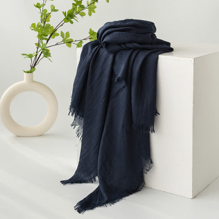 Solid Color Short Tassels Soft Thin Summer Scarf - Navy - image 36