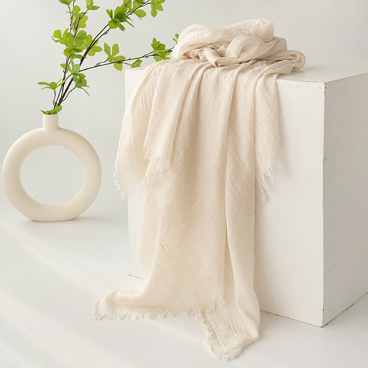 Solid Color Short Tassels Soft Thin Summer Scarf - Ivory - image 8