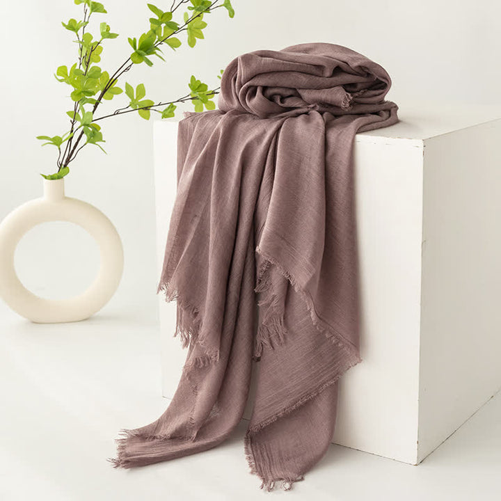 Solid Color Short Tassels Soft Thin Summer Scarf - PaleVioletRed - image 32