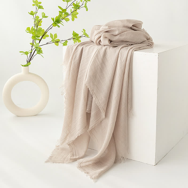 Solid Color Short Tassels Soft Thin Summer Scarf - Light Khaki - image 13