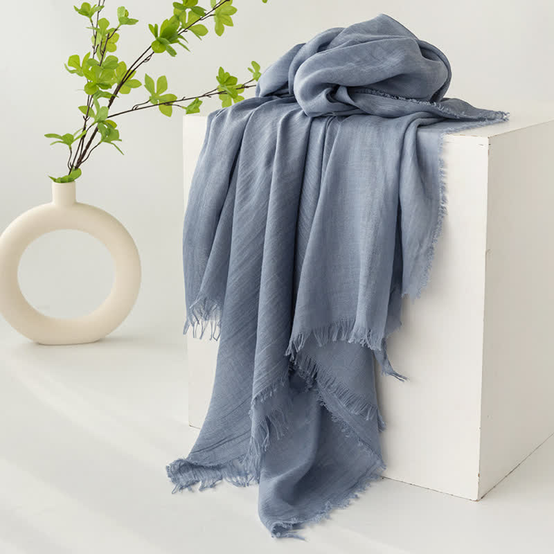 Solid Color Short Tassels Soft Thin Summer Scarf - LightSteelBlue - image 33