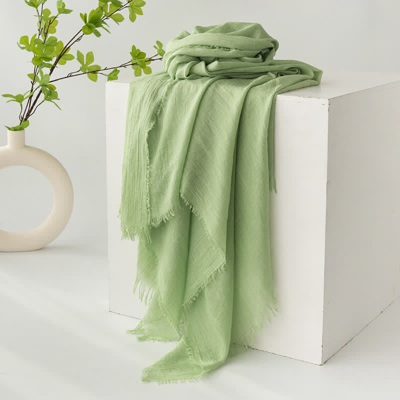 Solid Color Short Tassels Soft Thin Summer Scarf - LightGreen - image 17