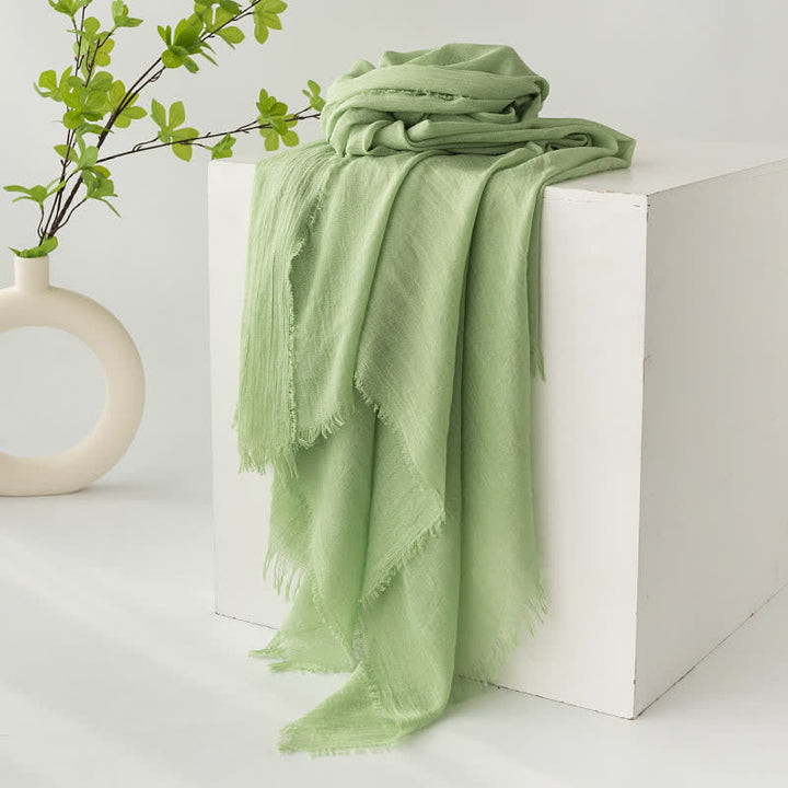 Solid Color Short Tassels Soft Thin Summer Scarf - LightGreen - image 17