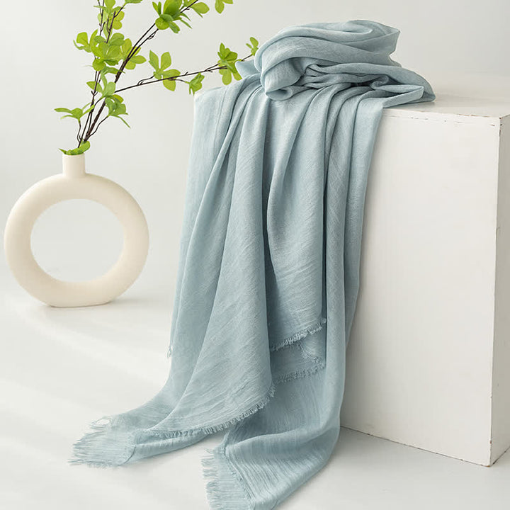 Solid Color Short Tassels Soft Thin Summer Scarf - LightBlue - image 15