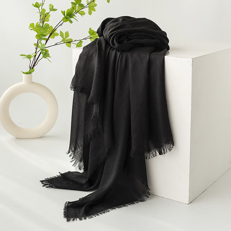 Solid Color Short Tassels Soft Thin Summer Scarf - Black - image 41