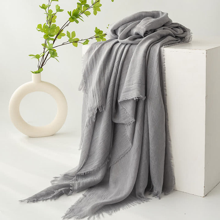 Solid Color Short Tassels Soft Thin Summer Scarf - LightGrey - image 25