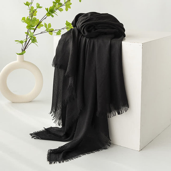 Solid Color Short Tassels Soft Thin Summer Scarf - Black - image 41