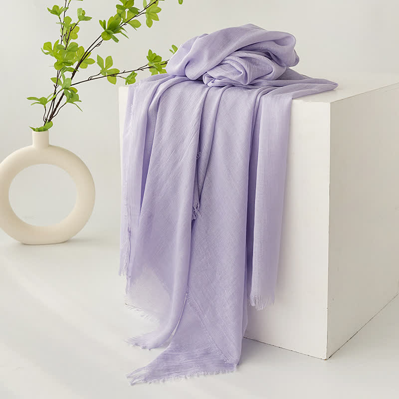 Solid Color Short Tassels Soft Thin Summer Scarf - Lavender - image 22