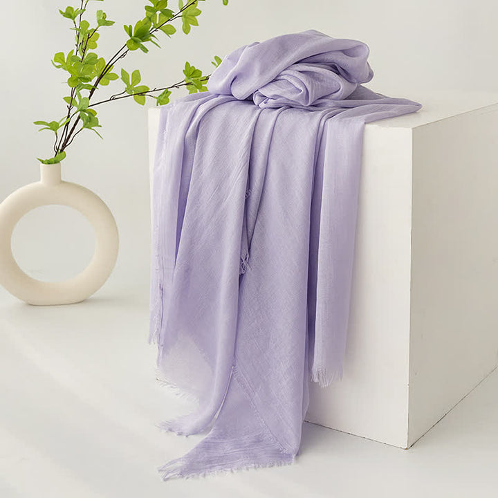 Solid Color Short Tassels Soft Thin Summer Scarf - Lavender - image 22