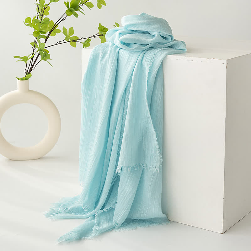 Solid Color Short Tassels Soft Thin Summer Scarf - PaleTurquoise - image 16