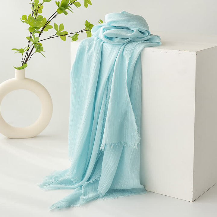 Solid Color Short Tassels Soft Thin Summer Scarf - PaleTurquoise - image 16