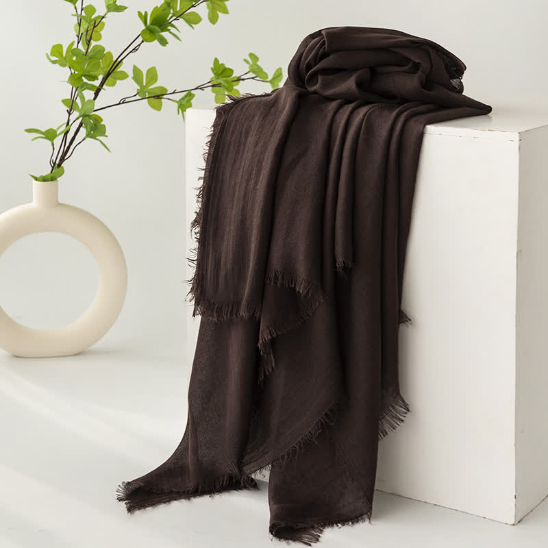 Solid Color Short Tassels Soft Thin Summer Scarf - Dark Coffee - image 38