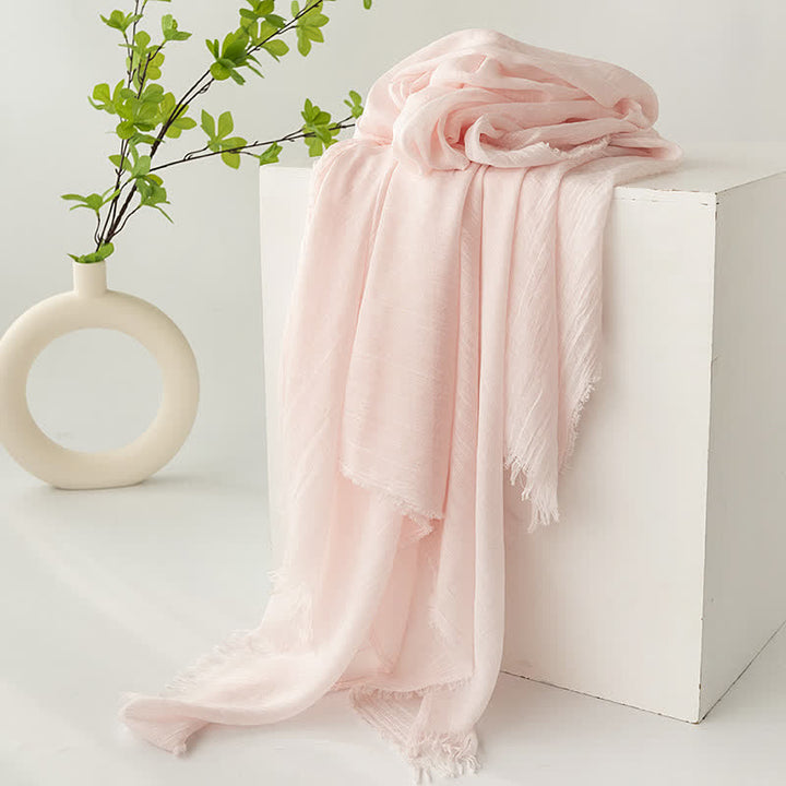 Solid Color Short Tassels Soft Thin Summer Scarf - LightPink - image 20