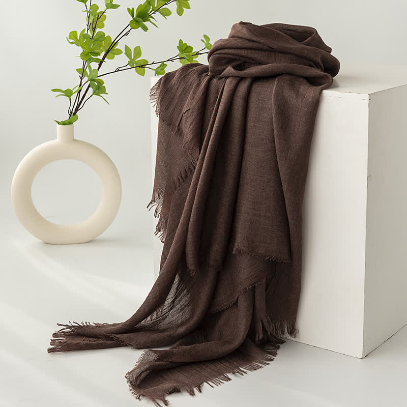 Solid Color Short Tassels Soft Thin Summer Scarf - SaddleBrown - image 31