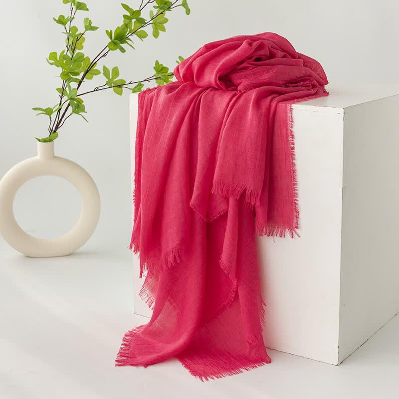 Solid Color Short Tassels Soft Thin Summer Scarf - Crimson - image 26