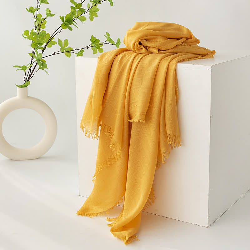 Solid Color Short Tassels Soft Thin Summer Scarf - Ginger - image 0