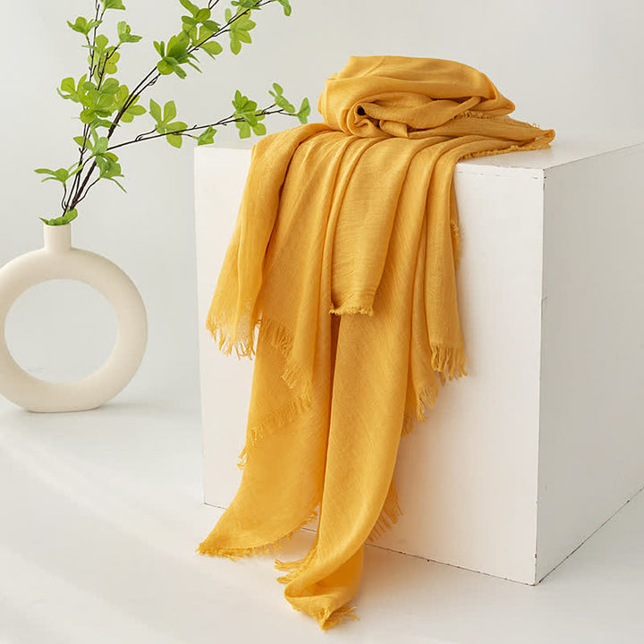 Solid Color Short Tassels Soft Thin Summer Scarf - Ginger - image 0