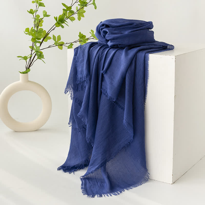 Solid Color Short Tassels Soft Thin Summer Scarf - Royal - image 34