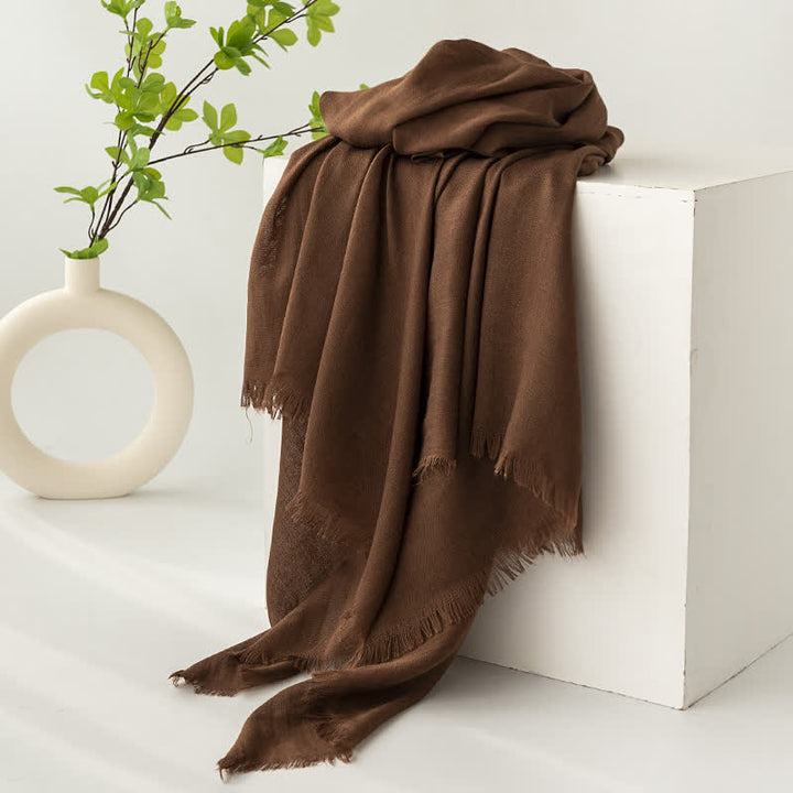Solid Color Short Tassels Soft Thin Summer Scarf - Sienna - image 30