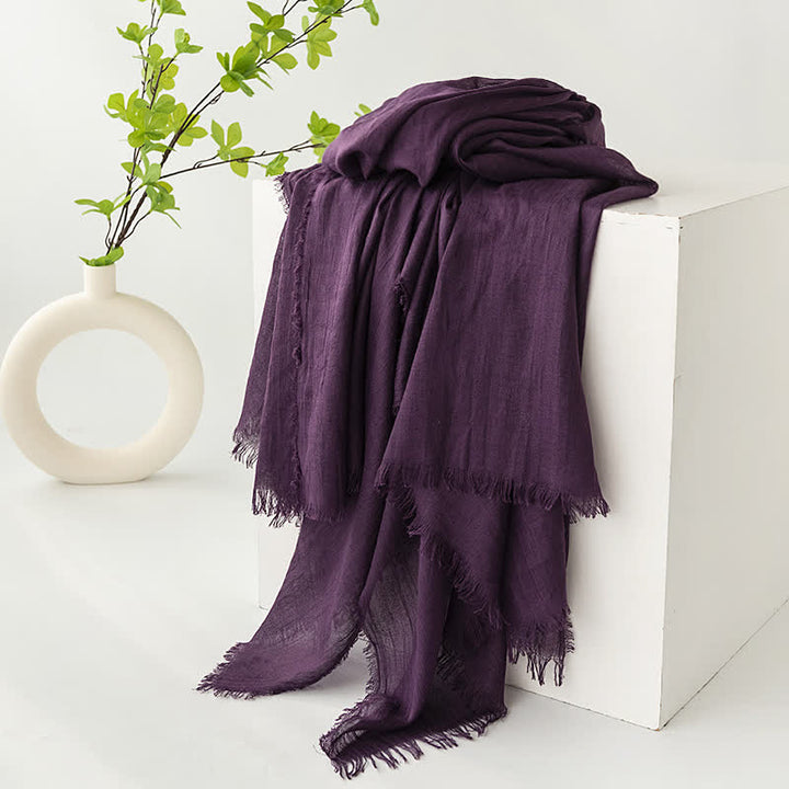 Solid Color Short Tassels Soft Thin Summer Scarf - Purple - image 37