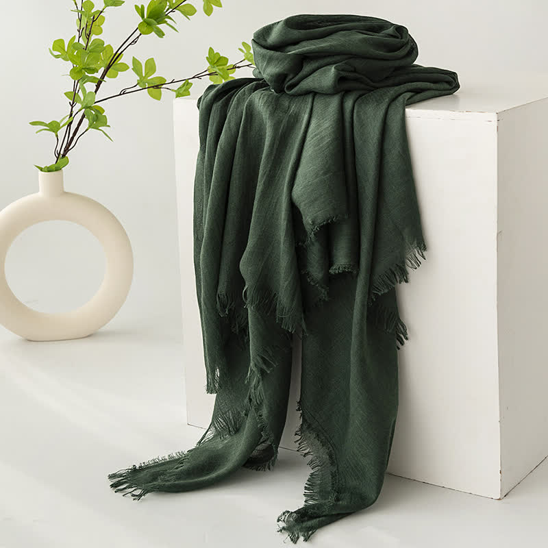 Solid Color Short Tassels Soft Thin Summer Scarf - DarkGreen - image 23