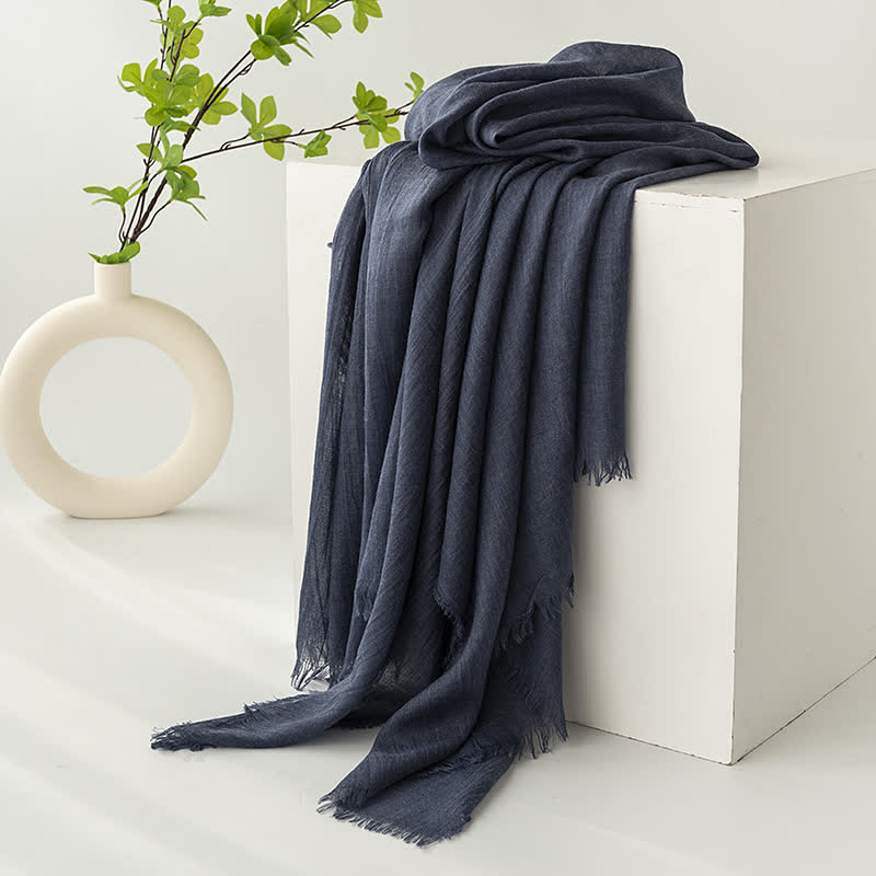 Solid Color Short Tassels Soft Thin Summer Scarf - MidnightBlue - image 10