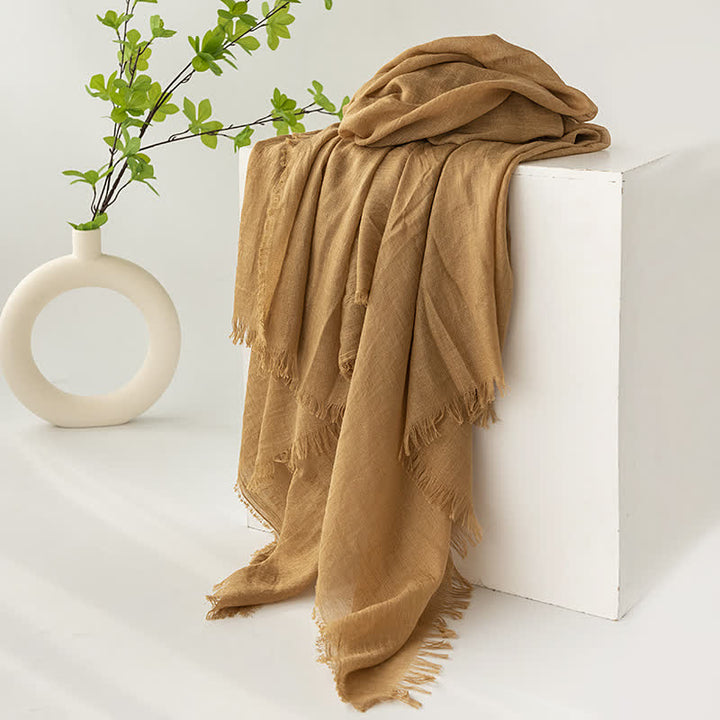 Solid Color Short Tassels Soft Thin Summer Scarf - DarkGoldenrod - image 12