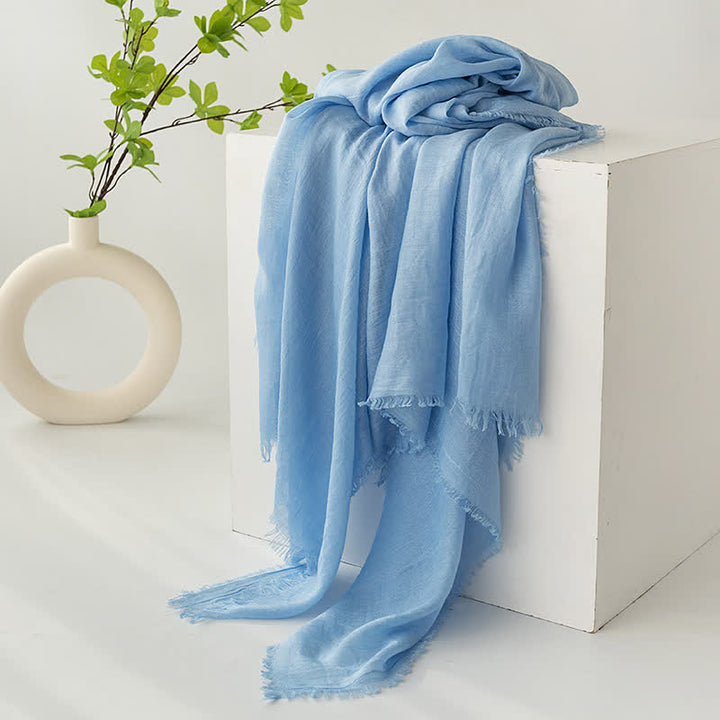 Solid Color Short Tassels Soft Thin Summer Scarf - LightSkyBlue - image 14