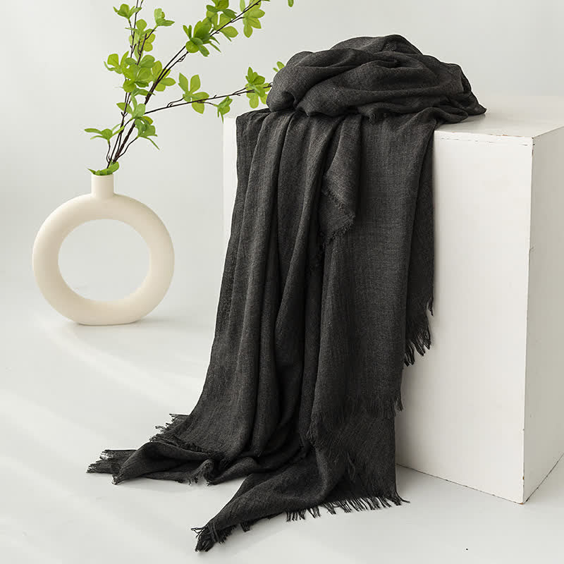 Solid Color Short Tassels Soft Thin Summer Scarf - Dark Gray - image 40