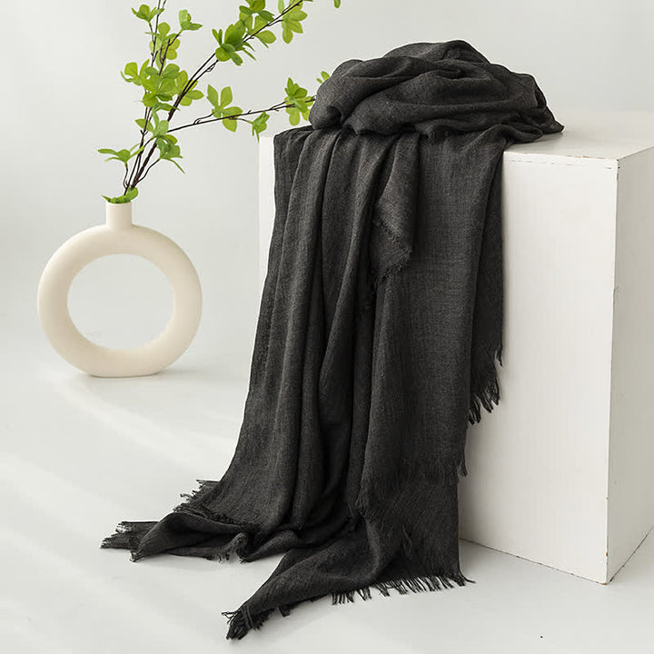 Solid Color Short Tassels Soft Thin Summer Scarf - Dark Gray - image 40