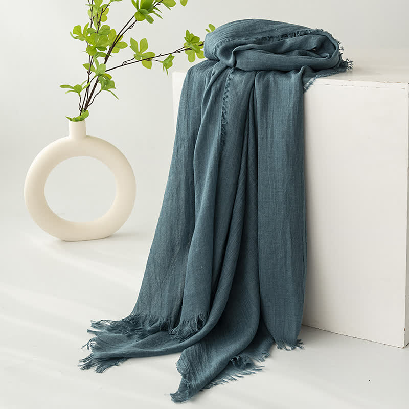 Solid Color Short Tassels Soft Thin Summer Scarf - DarkCyan - image 9