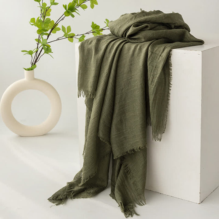 Solid Color Short Tassels Soft Thin Summer Scarf - DarkOliveGreen - image 19