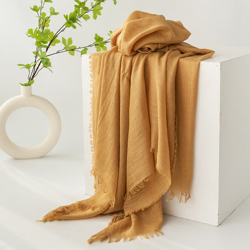 Solid Color Short Tassels Soft Thin Summer Scarf - Goldenrod - image 11