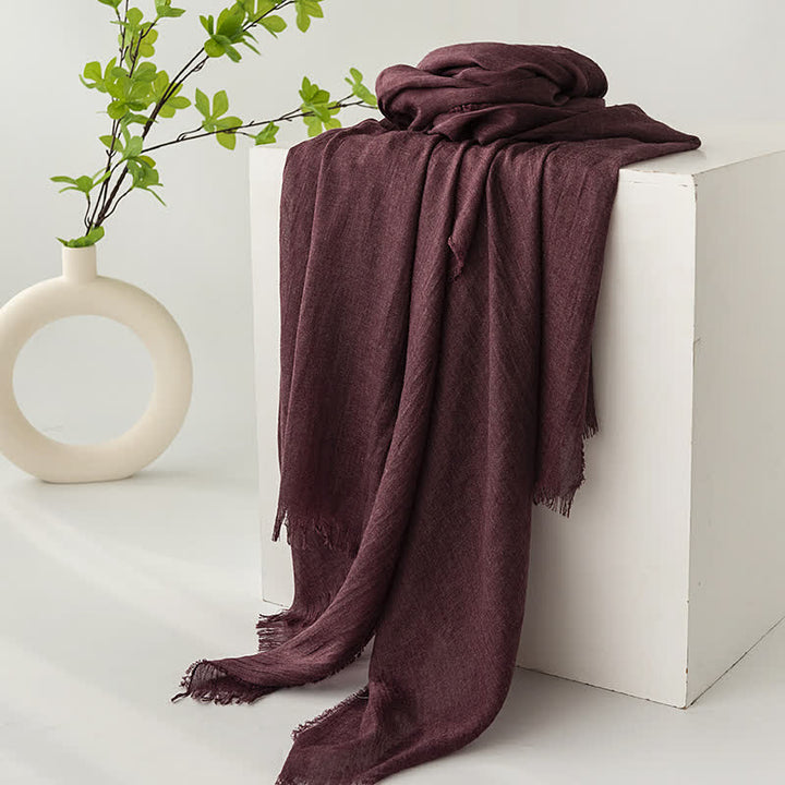 Solid Color Short Tassels Soft Thin Summer Scarf - Maroon - image 35
