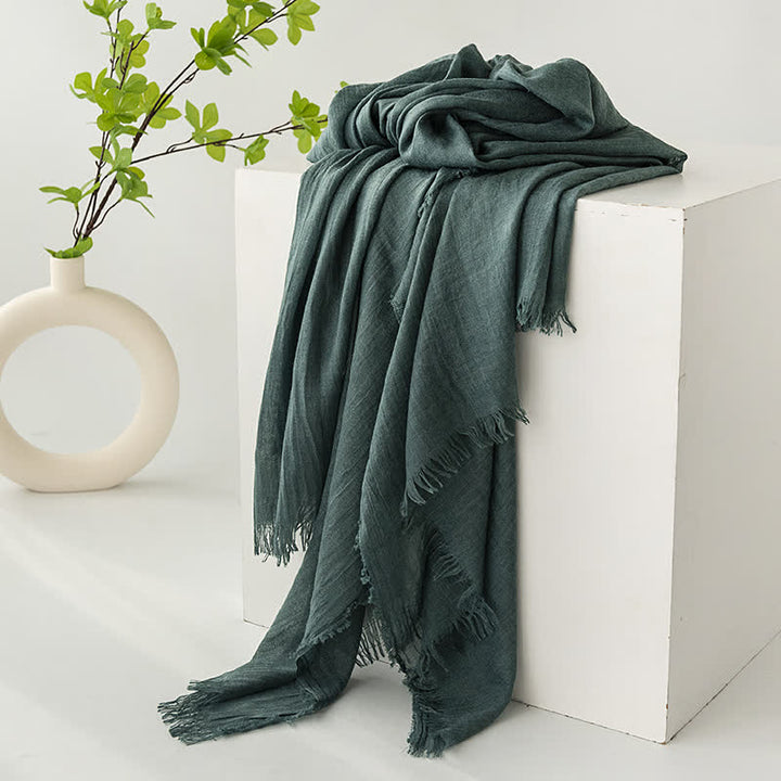 Solid Color Short Tassels Soft Thin Summer Scarf - DarkSlateGray - image 24