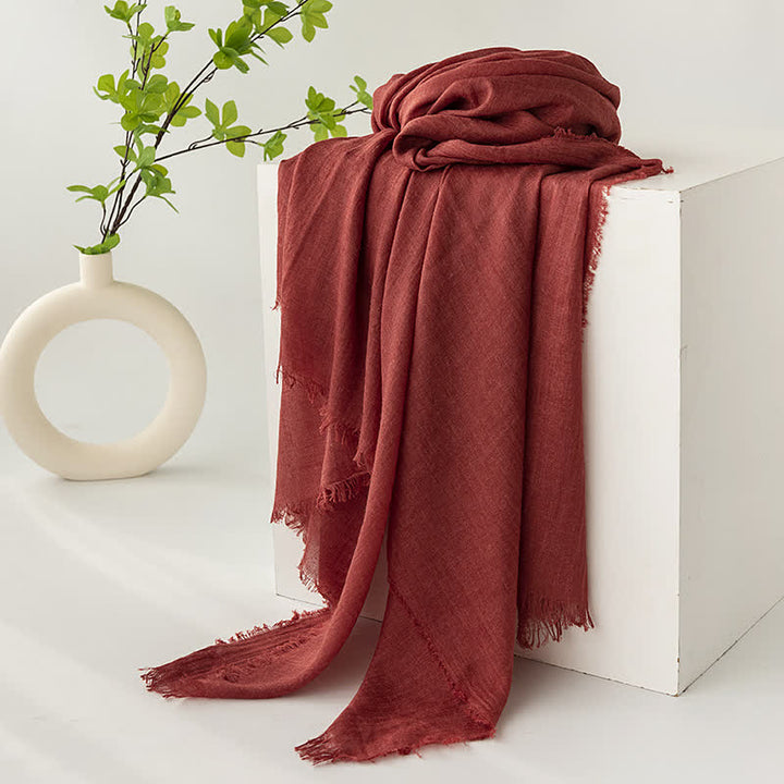 Solid Color Short Tassels Soft Thin Summer Scarf - DarkRed - image 28